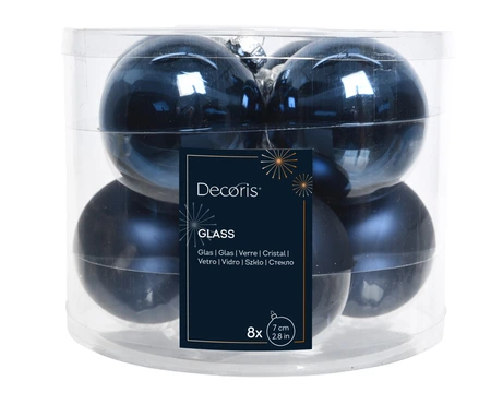 Decoris kerstballen van glas nachtblauw 7 cm - afbeelding 1