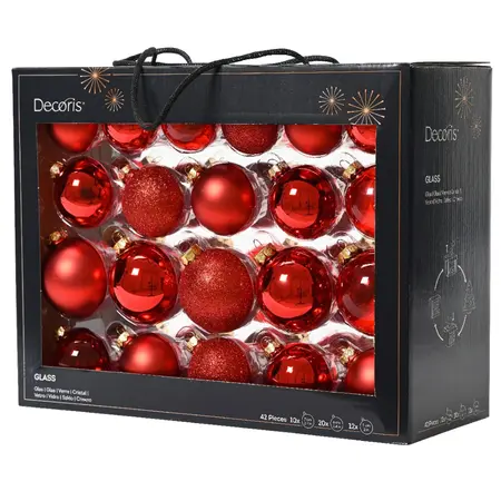 Decoris Kerstballen Glas mix Kerstrood 42 stuks - afbeelding 1
