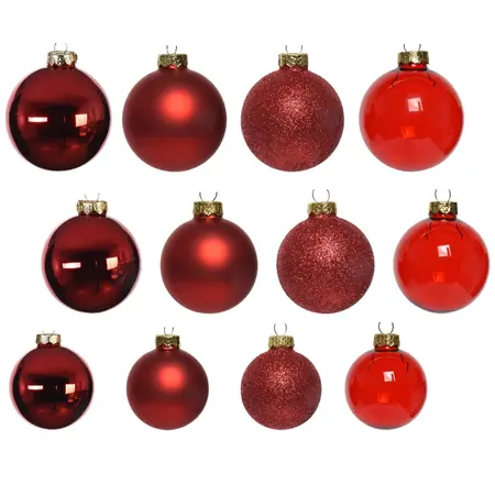 Decoris Kerstballen Glas mix Kerstrood 42 stuks - afbeelding 2