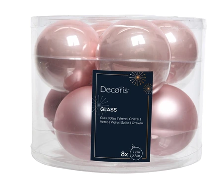 Decoris kerstballen van glas blush pink 7 cm - afbeelding 1