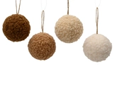 Decoris onbreekbare kerstbal van stof natuurtinten 8 cm