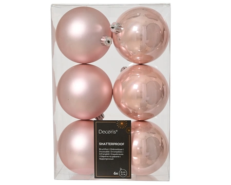 Decoris onbreekbare kerstballen blush pink 8 cm - afbeelding 1