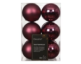 Decoris onbreekbare kerstballen donkerroze 6 cm   - afbeelding 1