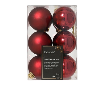 Decoris onbreekbare kerstballen oxblood 6 cm - afbeelding 1