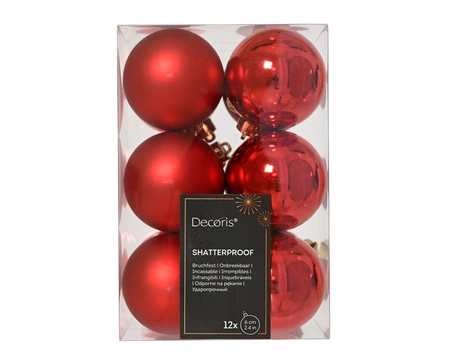 Decoris shatterproof kerstballen christmas red 6 cm - afbeelding 1