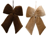 Decoris Velvet Strik Kerstdecoratie 30 cm Donker en Licht Bruin met Zilver Glitter