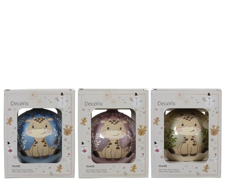 Decoris versierde kerstbal van glas giraf 10 cm - afbeelding 1