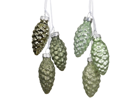 Dennenappel glas d2.5h6cm groen 3st - afbeelding 1