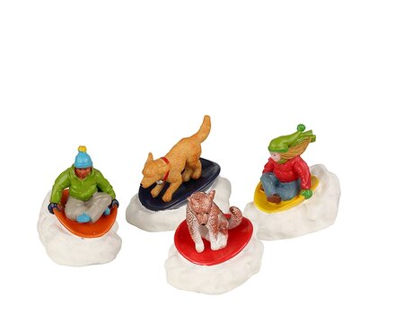 Dog Snow Saucer Fun, Set Of 4 - Lemax kerstfiguren