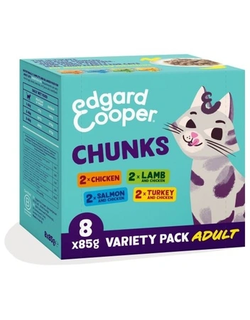 Edgard & Cooper  multipack blikje chunks natvoer  kip & zalm & kalkoen & lam  Voor Volwassen Katten - 8 x 85 g