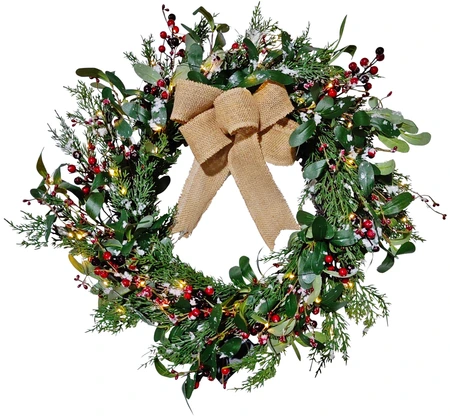Evergreen Deco krans ice finish - incl 42 lampjes - D 60 cm