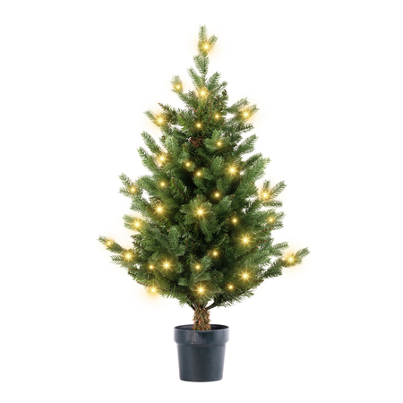 Evergreen Kunstkerstboom Janga in pot - incl 80 lampjes - H 100 x D 58 cm - afbeelding 1