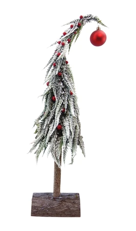 Evergreen Miniboom op stam rode bal/sneeuwfinish - H 60 cm