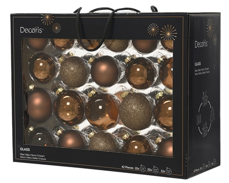 Glazen kerstballen box 42 stuks Espresso