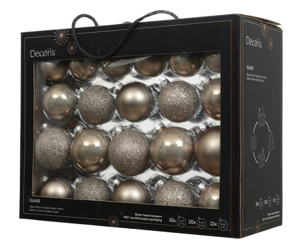Glazen kerstballen box 42 stuks Grijze Parel
