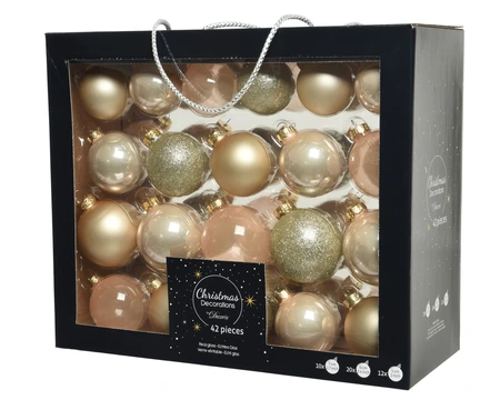 Glazen kerstballen box 42 stuks Parelkleur