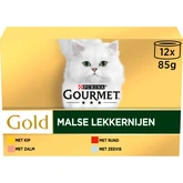 Gourmet Gold blik malse lekkernijen kip/zalm/rund/zeevis 12x85gr