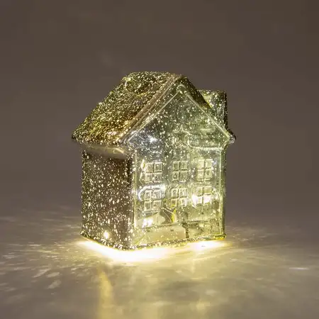 Huisje 10led 12.5x7.5x14cm goud