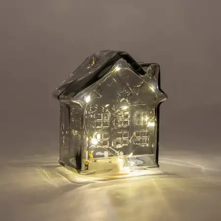 Huisje 10led 12.5x7.5x14cm grijs