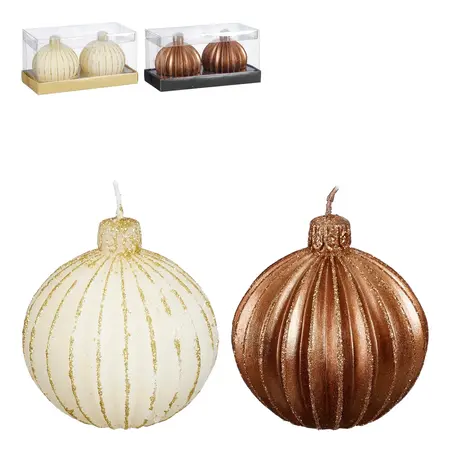 Kaars kerstbal wit koper (1 stuk, div. soorten) 2 stuks - h7,5xd7,5cm
