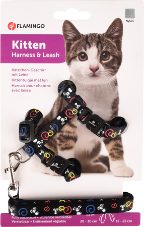 Kat Harnas met looplijn voor kittens Topo Zwart 15-22cm 20-30cm - afbeelding 2