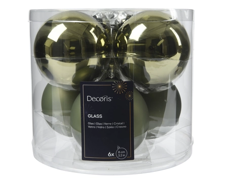 Kerstbal glas d8cm rosemarijn 6st - afbeelding 1