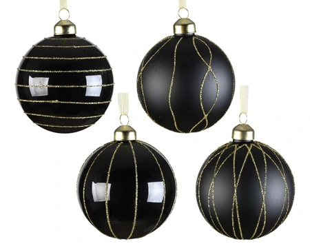 Kerstbal glas d8cm zwart a4 - afbeelding 1