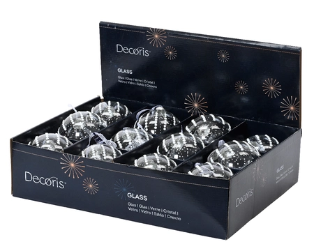 Decoris gedecoreerde glazen kerstbal helder rond 8 cm - afbeelding 2