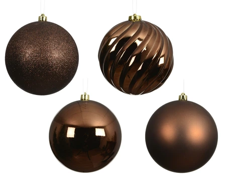 kerstbal kunststof d14cm espresso 4st - afbeelding 3