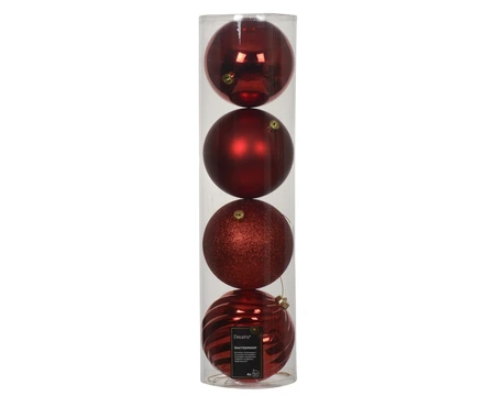 Kerstbal kunststof d14cm kerstrood 4st - afbeelding 1