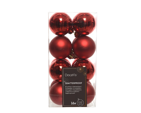 Decoris shatterproof kerstballen kerstrood 4 cm - afbeelding 1