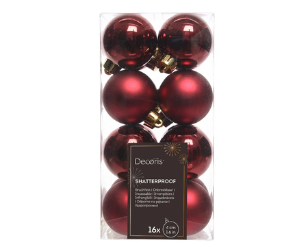 Decoris onbreekbare kerstballen oxblood 4 cm