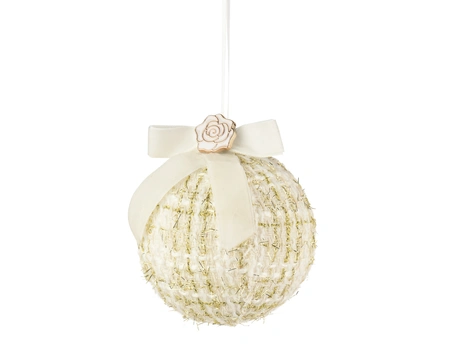 Kerstbal polyester d8h9cm creme