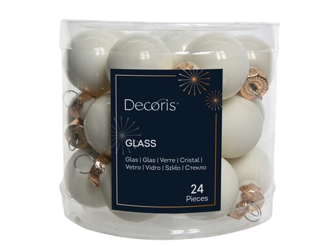 Decoris kerstballen gemaakt van glas wolwit 2,5 cm - afbeelding 1