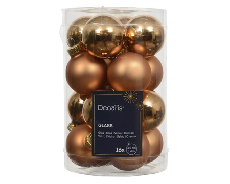 Kerstballen glas d3.5cm brandy 16st - afbeelding 1
