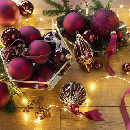 Decoris kerstballen van glas oxblood 3,5 cm - afbeelding 2