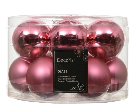 Kerstballen glas d5cm Bloesem roze 12st