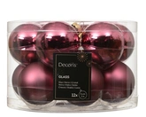 Kerstballen glas d5cm donker roze 12st - afbeelding 1