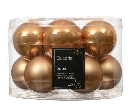 Kerstballen glas d5cm karamel bruin 12st - afbeelding 1