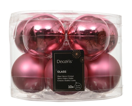 Kerstballen glas d6cm Bloesem roze 10st