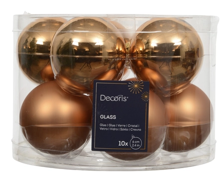 Kerstballen glas d6cm brandy 10st - afbeelding 1