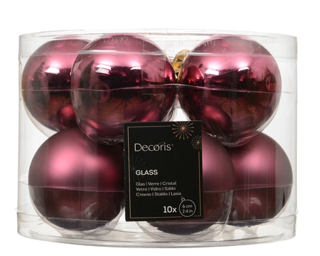 Kerstballen glas d6cm donker roze 10st - afbeelding 1