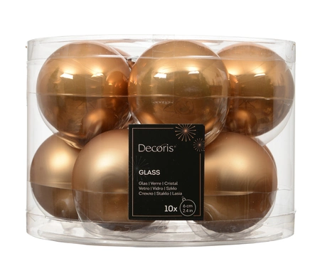 Kerstballen glas d6cm karamel bruin 10st - afbeelding 1