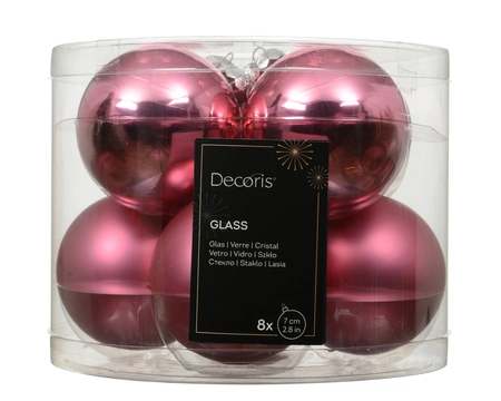 Kerstballen glas d7cm Bloesem roze 8st