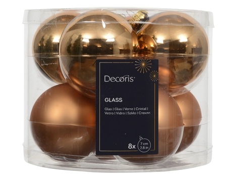 Kerstballen glas d7cm brandy 8st - afbeelding 1