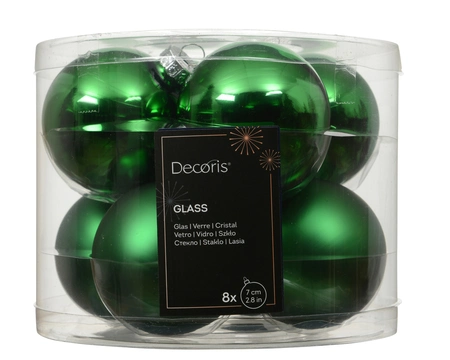 Kerstballen glas d7cm jolly groen 8st - afbeelding 1
