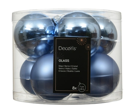 Kerstballen glas d7cm ochtend blauw 8st - afbeelding 1