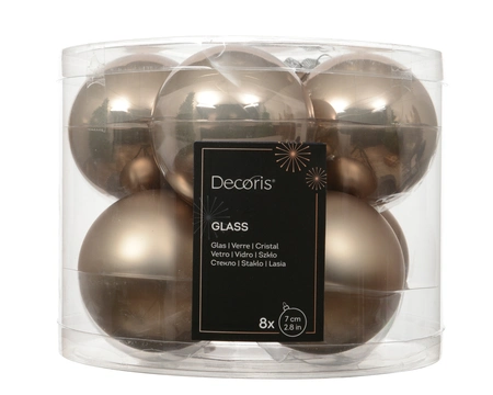 Kerstballen glas d7cm Smokey parel 8st