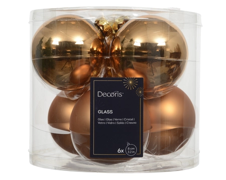 Kerstballen glas d8cm brandy 6st - afbeelding 1