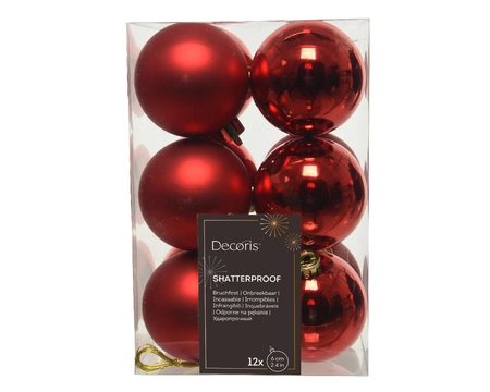 Decoris shatterproof kerstballen christmas red 6 cm - afbeelding 1
